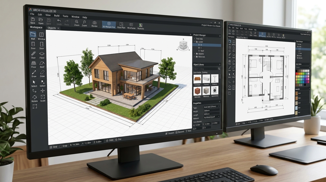 Design a 3D house model on the computer.