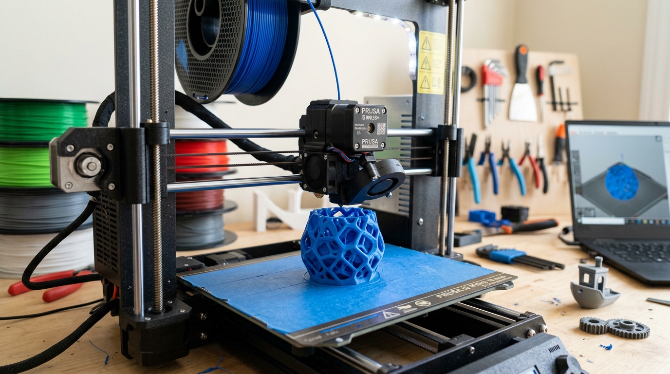 The 3D printer is producing a product.